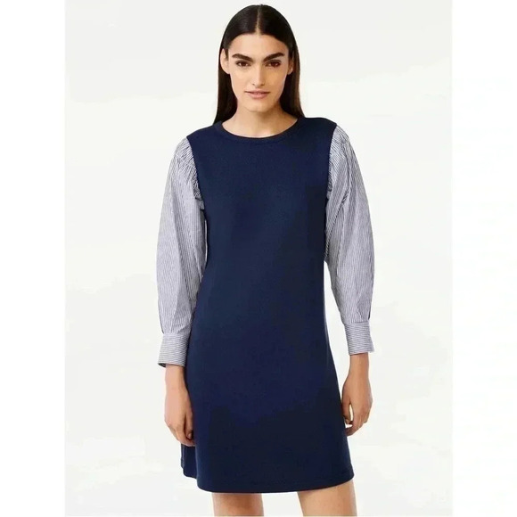 Free Assembly Smocked Navy Mini Dress with Square Shoulders Size S - Picture 1 of 10